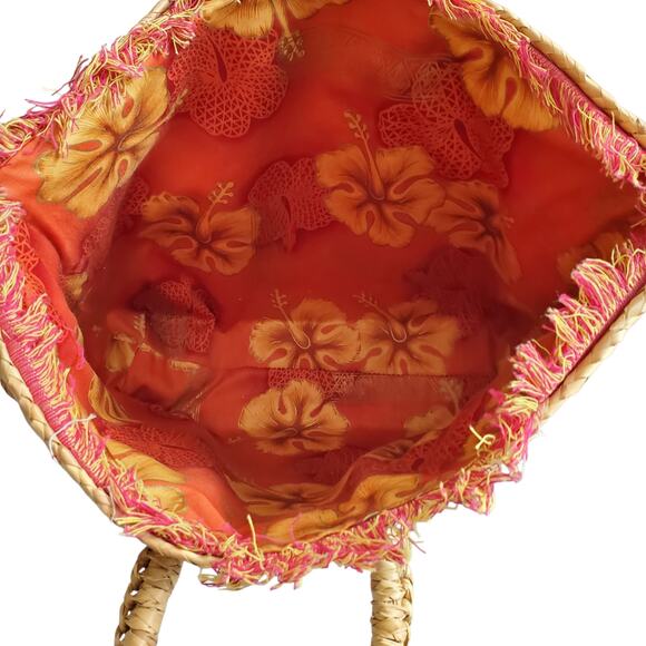Y2k Volcom Straw Beach Bag Floral Lining Woven - Picture 3 of 6